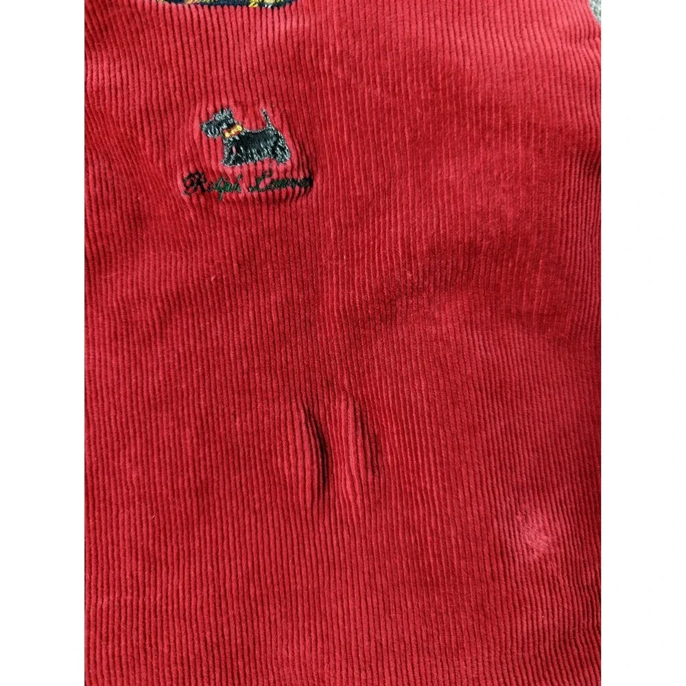 VTG Ralph Lauren Dress Girl 6 Red Corduroy Scottie Dog Shift Embroidery READ